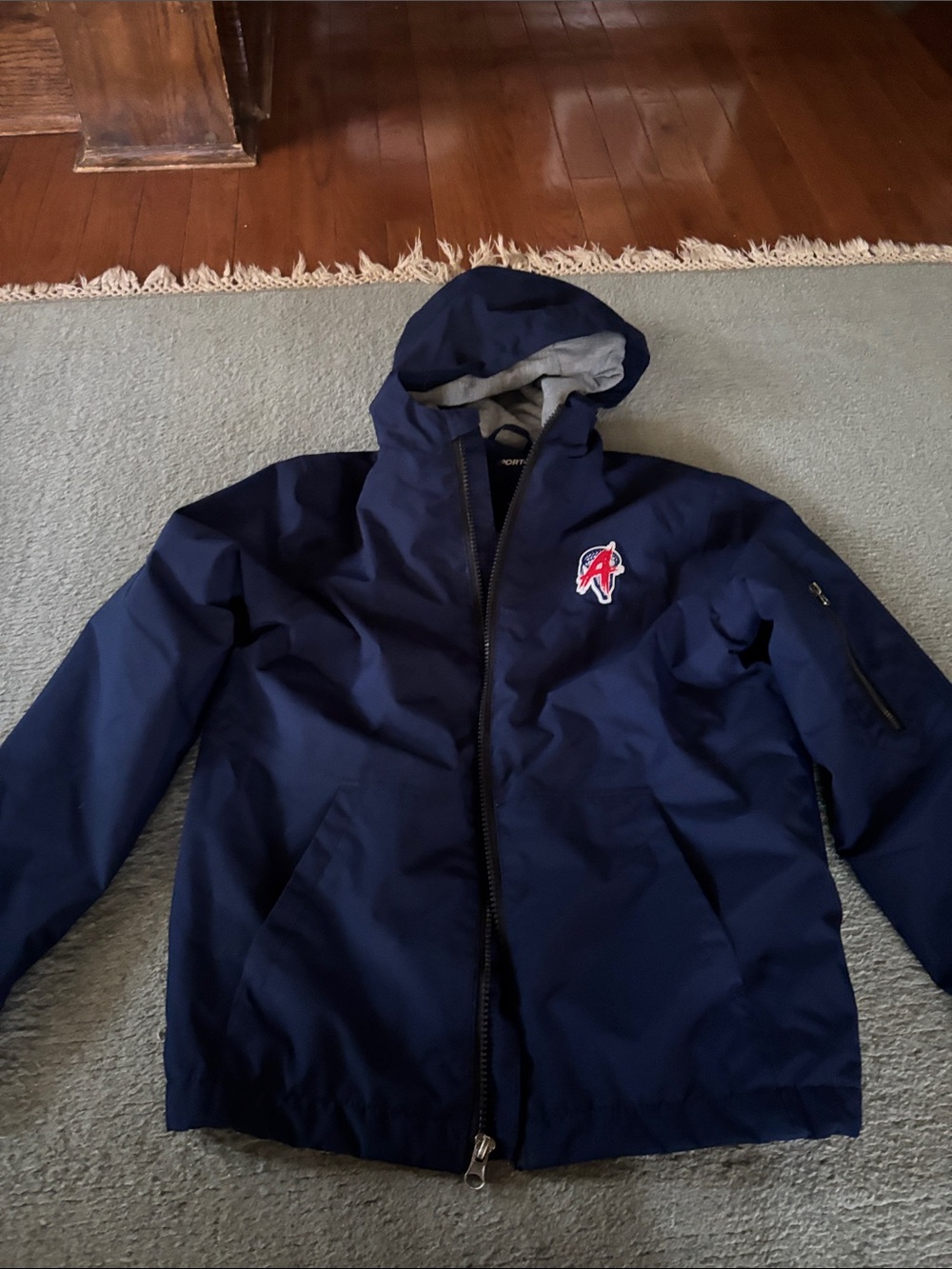 Sport-Tek Navy Hooded Raincoat with Red 'A' Patch